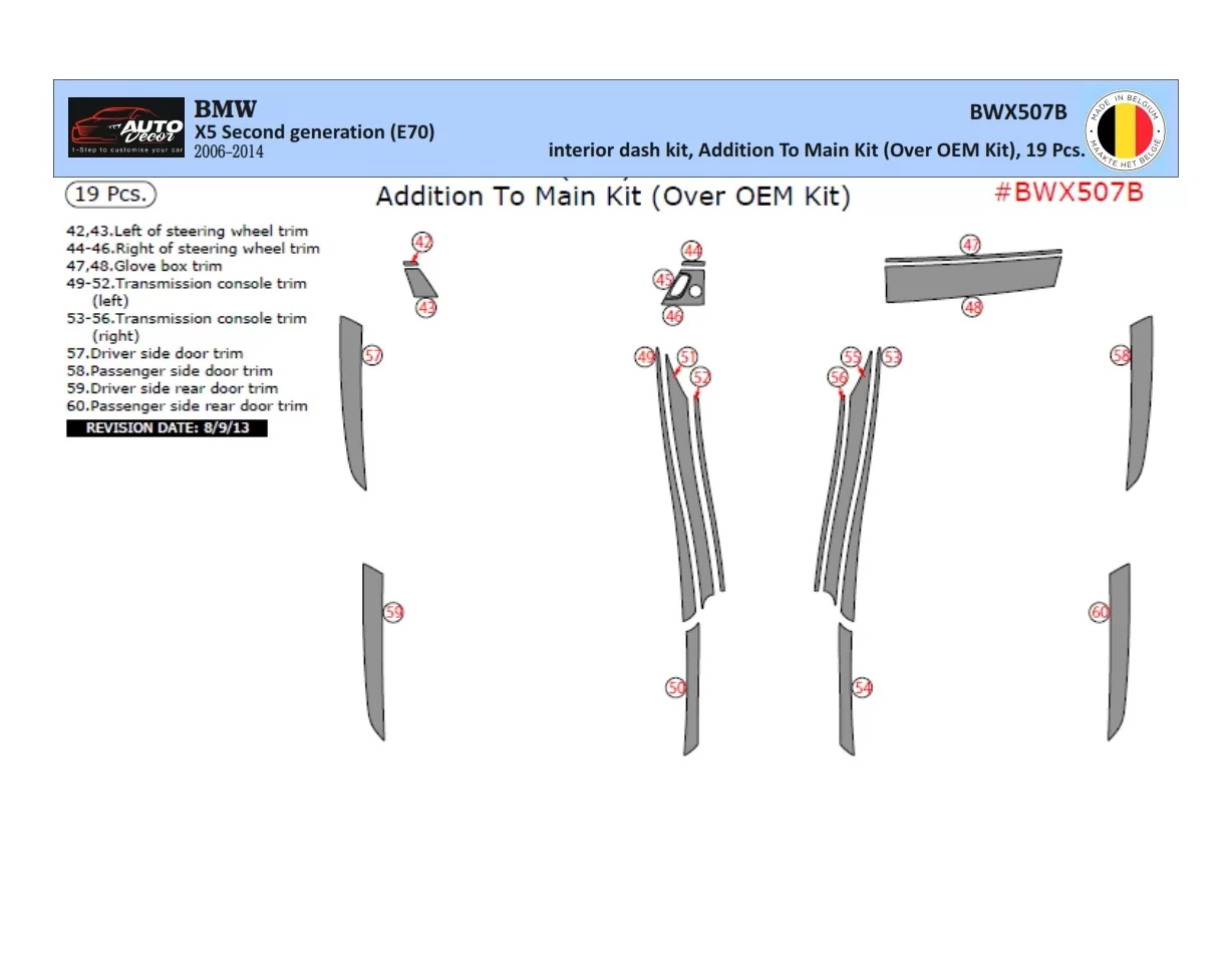 BMW X5 E70 2009-2014 Hlavná súprava interiéru BD Dash Trim Kit 19ks - 1