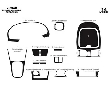 Nissan Sunny-Almera Arabian 04.00-02.03 3D Súprava obloženia palubnej dosky interiéru Dekorácia palubnej dosky 14 dielov - 1
