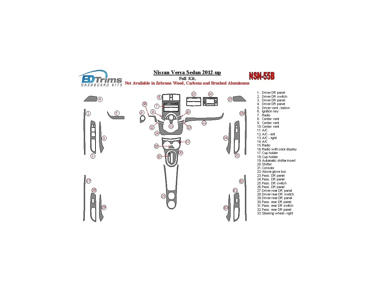 Nissan Versa 2012-UP Kompletná súprava interiéru BD Dash Trim Kit - 1