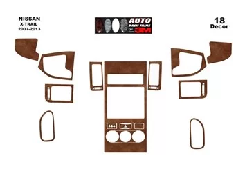 Nissan X Trail 2007-2013 Súprava obloženia palubnej dosky 3D interiéru Dekorácia palubnej dosky 16 dielov