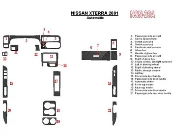 Nissan Xterra 2001-2001 Automatická prevodovka Sada 21 dielov Interiér Súprava obloženia palubnej dosky BD - 1