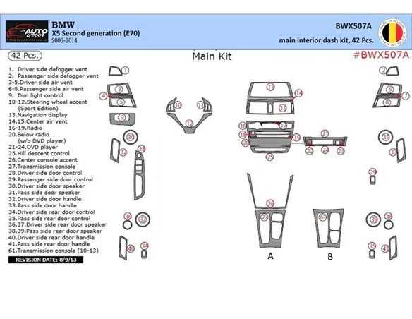 BMW X5 E70 2009-2014 Hlavná súprava interiéru BD Dash Trim Kit 42ks - 1