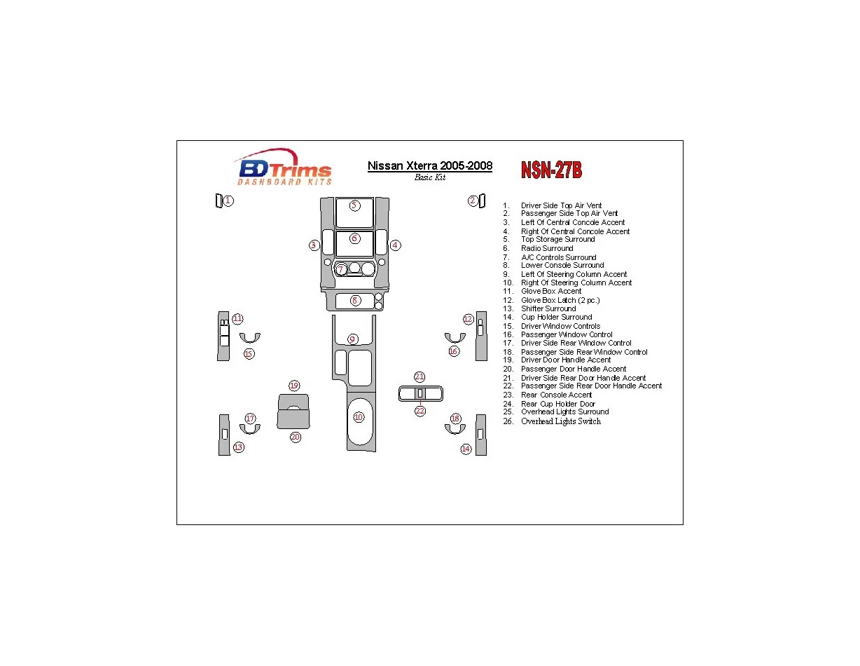 Nissan Xterra 2005-2008 Základná súprava interiéru BD Dash Trim Kit - 1