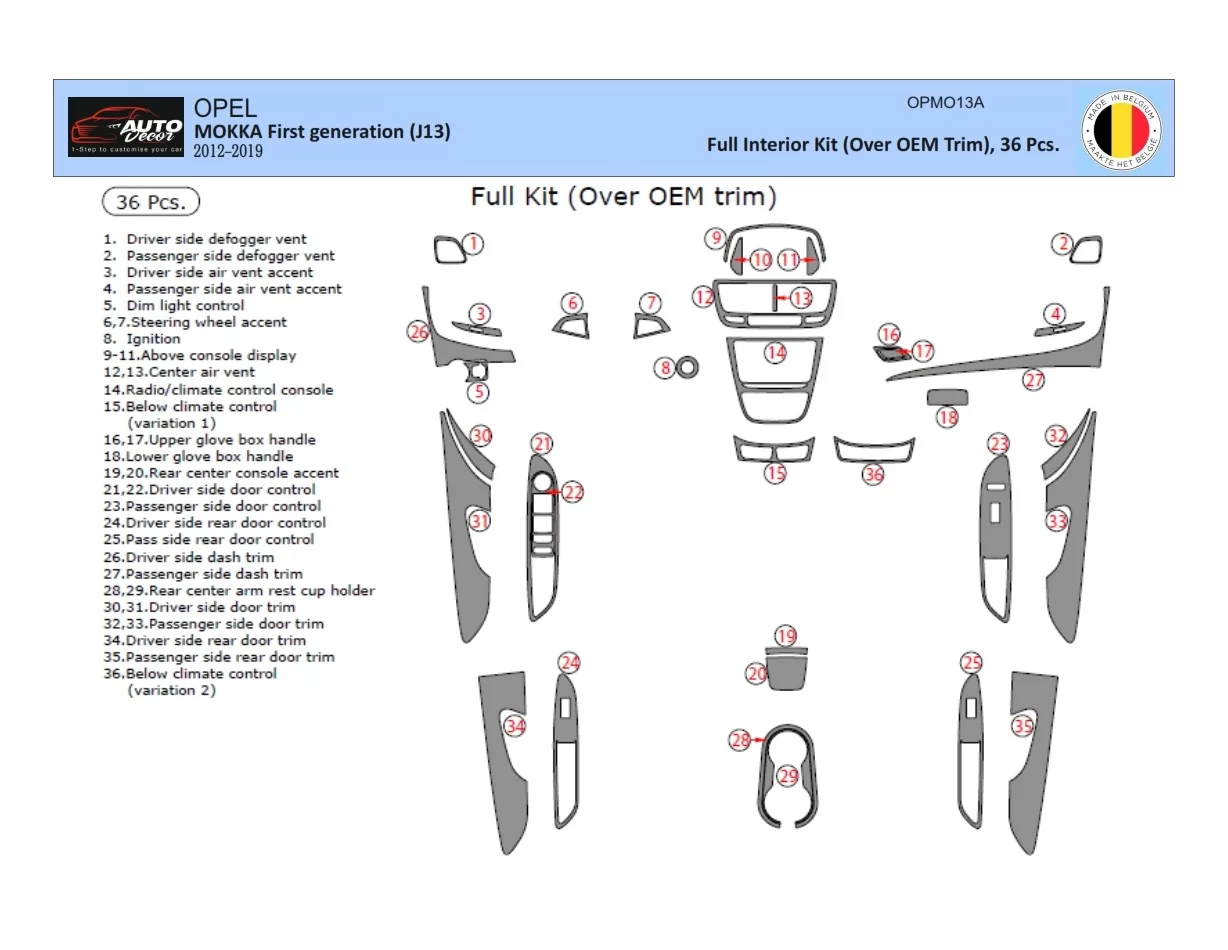 Opel Mokka ab 2012 Súprava obloženia palubnej dosky interiéru 3D Dekor 35 dielov - 1