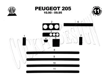 Peugeot 205 10,90-09,95 3D súprava obloženia palubnej dosky interiéru 11-dielna súprava obloženia palubnej dosky