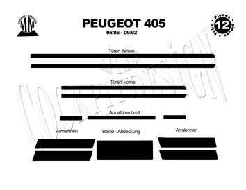 Peugeot 405 05.86-09.92 Súprava obloženia palubnej dosky 3D interiéru Dekorácia palubnej dosky 12 dielov