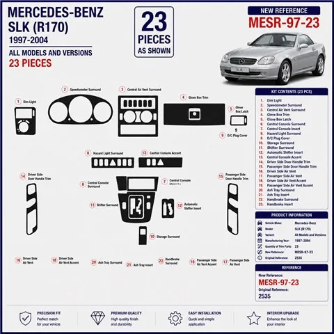 Mercedes SLK (R170) 1997-2004 3D dekor palubnej dosky, 23 dielov 2