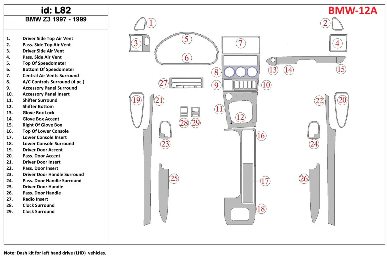 BMW Z3 1997-1999 Kompletná súprava interiéru BD Dash Trim Kit - 1