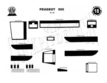 Peugeot 505 01.81-12.87 Súprava obloženia palubnej dosky 3D interiéru Dekorácia palubnej dosky 18 dielov