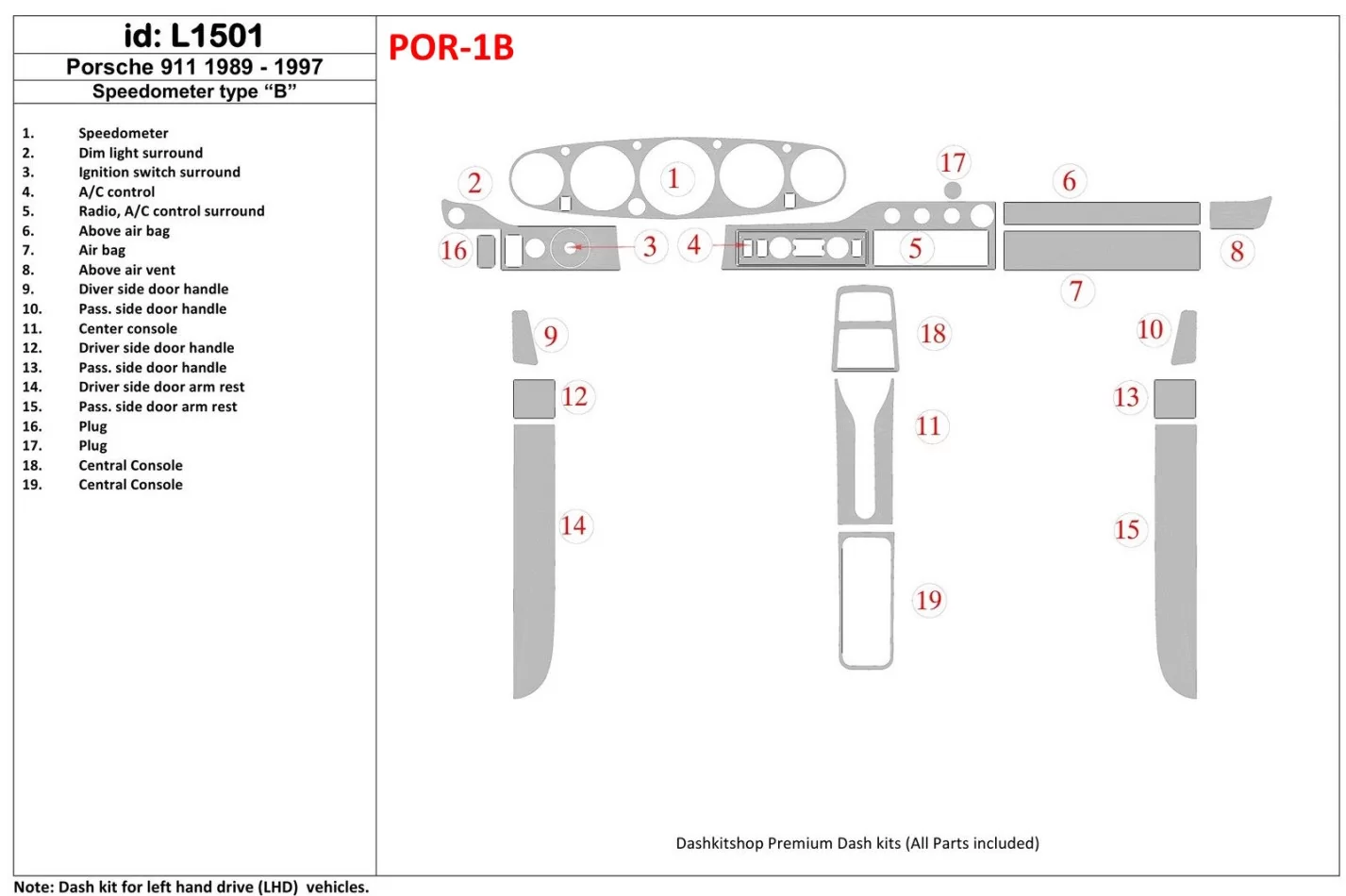 Porsche 911 1989-1997 Gearsometer Type B Interiér BD Dash Trim Kit - 1