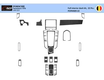 Porsche Panamera 2009-2015 3D súprava obloženia palubnej dosky interiéru 22-dielna súprava obloženia palubnej dosky - 1
