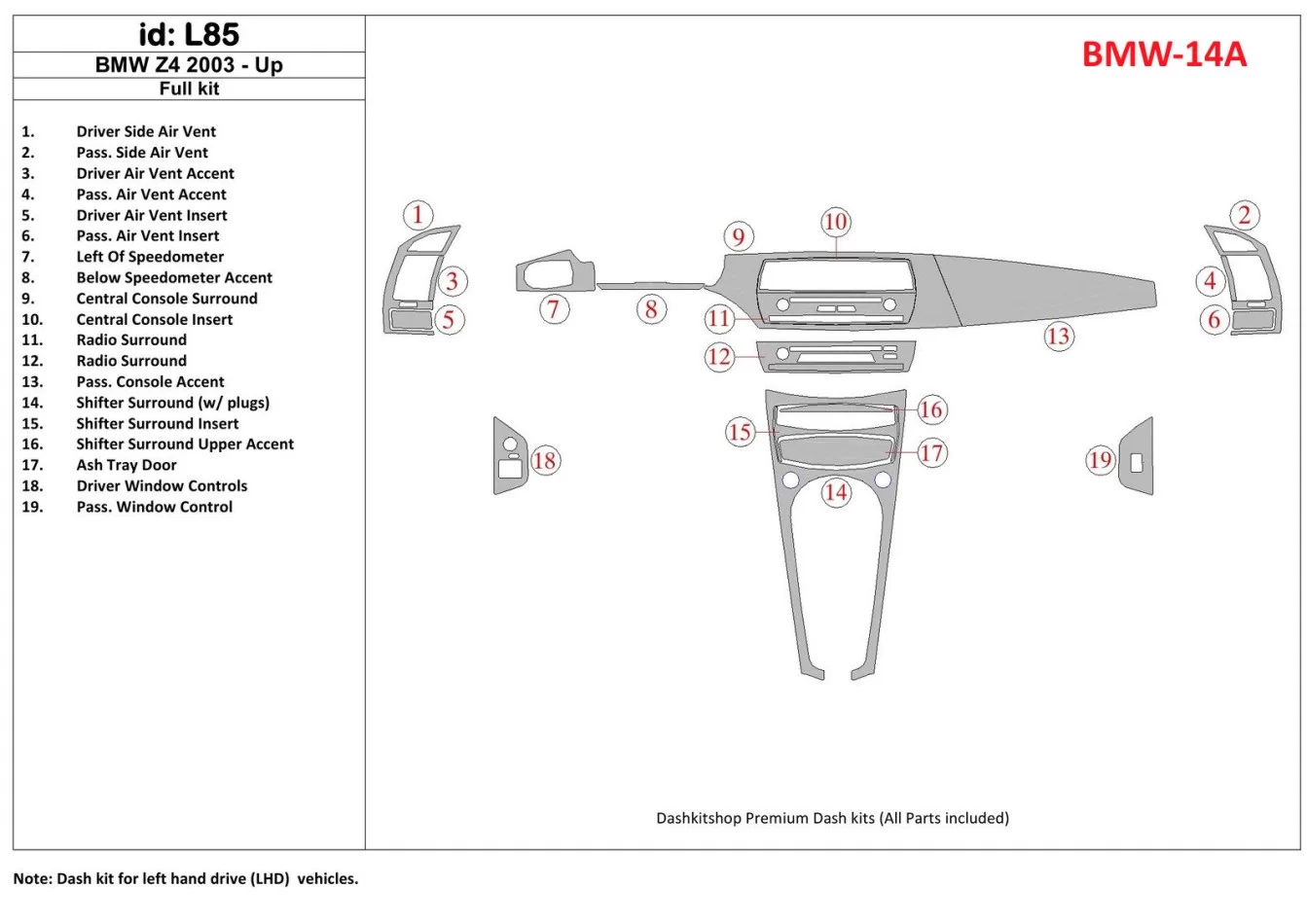 BMW Z4 2003-UP Kompletná súprava interiéru BD Dash Trim Kit - 1