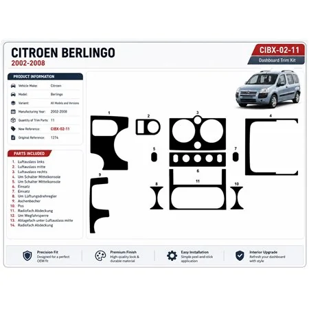Citroen Berlingo 2002-2008 3D dekor palubnej dosky, 11 dielov