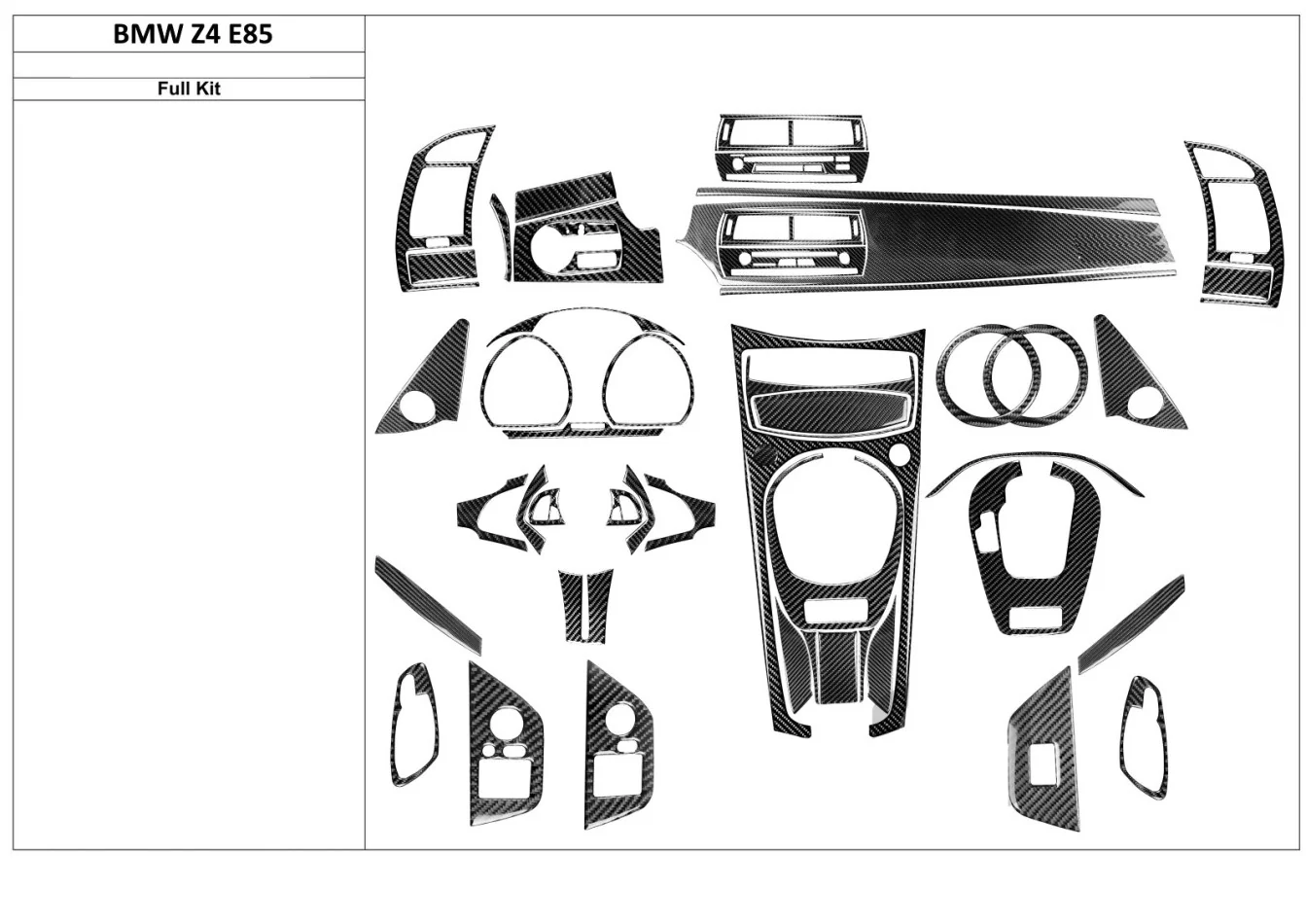 BMW Z4 E85 2003-2008 Súprava 3D obloženia palubnej dosky interiéru Dekorácia palubnej dosky 54 dielov - 1