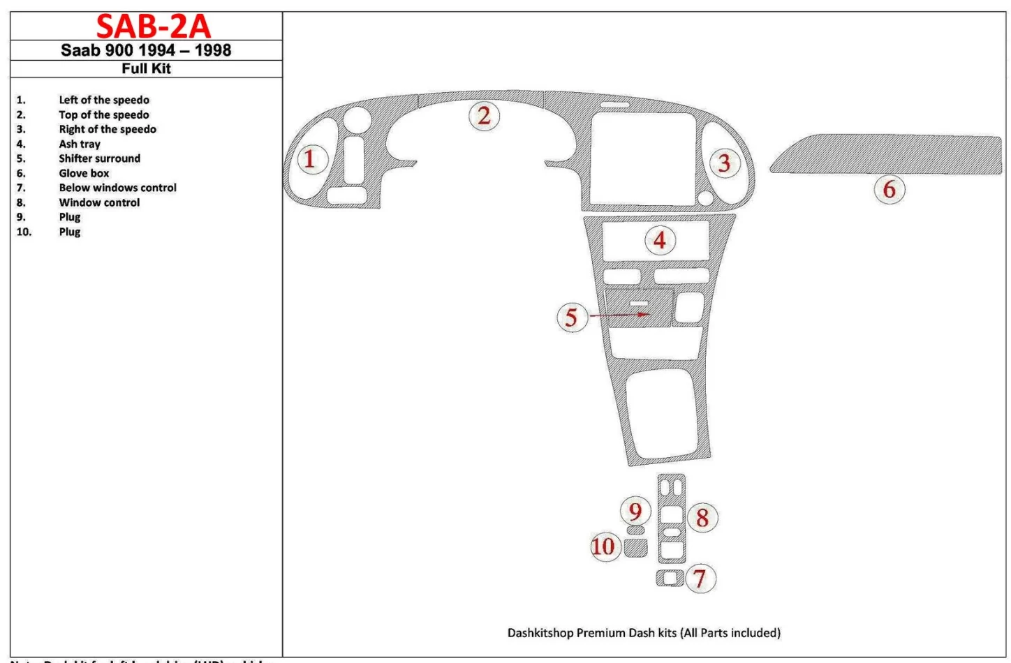 Saab 900 1994-1998 Kompletná sada, 10 dielov Súprava interiérovej výbavy BD Dash Trim Kit - 1