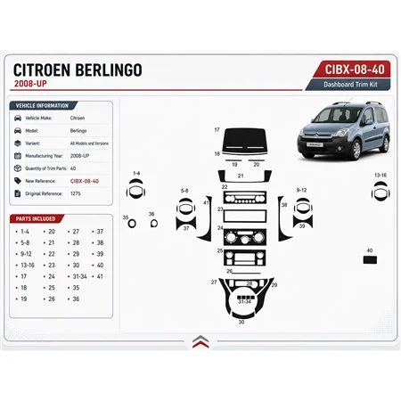 Citroen Berlingo 2008+ 3D dekor palubnej dosky, 40 dielov