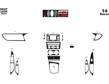 Seat Leon 01.2014 Súprava obloženia palubnej dosky 3D interiéru Dekorácia palubnej dosky 14 dielov