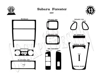 Subaru Forester 09.97-12.07 3D súprava obloženia palubnej dosky interiéru 13-dielna súprava obloženia palubnej dosky