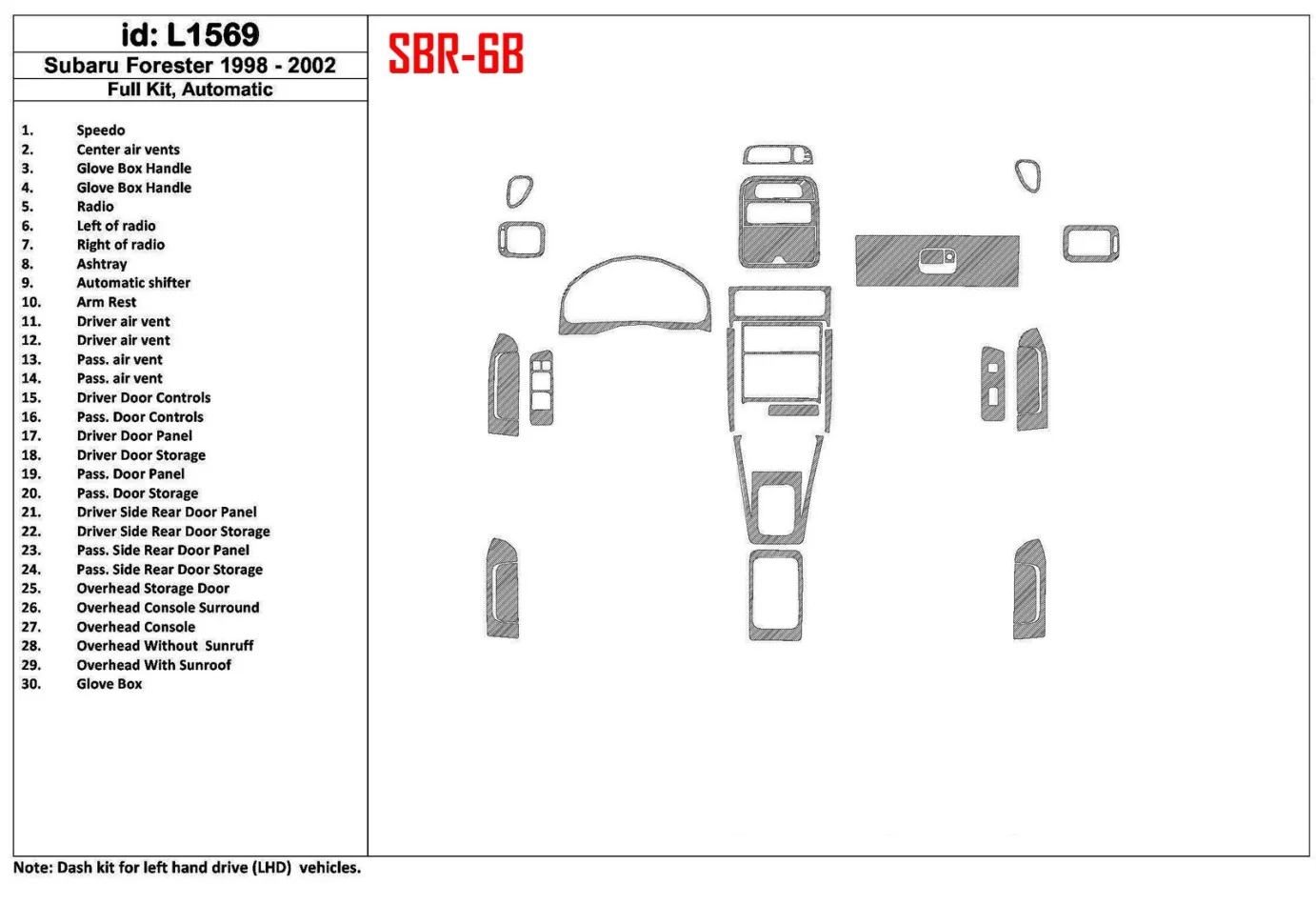 Subaru Forester 1998-2002 automatická prevodovka, kompletná sada, sada 30 dielov Interiér BD Dash Trim Kit - 1