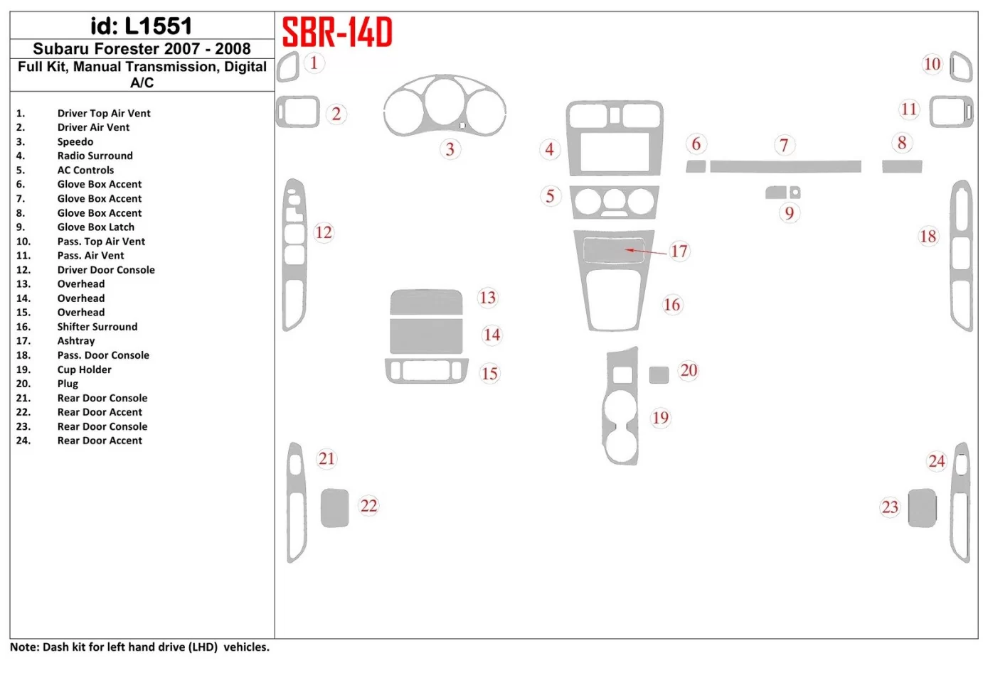 Subaru Forester 2007-2008 kompletná sada, manuálna prevodovka, automatická súprava klimatizácie interiéru BD - 1