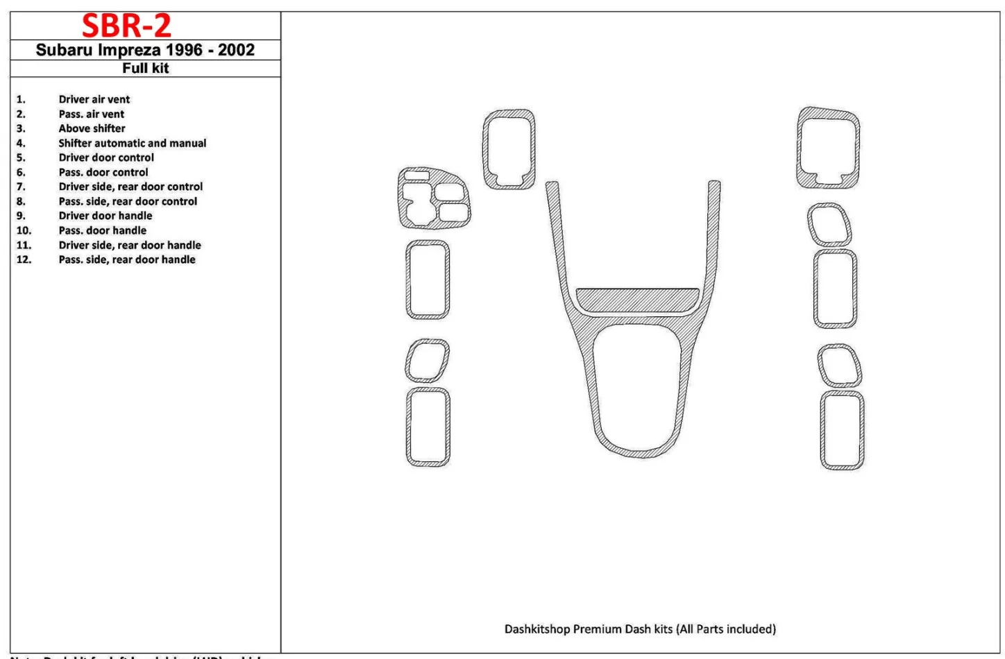 Subaru Impreza 1996-2001 Kompletná súprava interiéru BD Dash Trim Kit - 1
