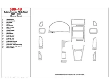 Subaru Impreza RS 1997-UP 4 dvere, manuálna prevodovka, sada 19 dielov Interiér BD Súprava obloženia palubnej dosky - 1