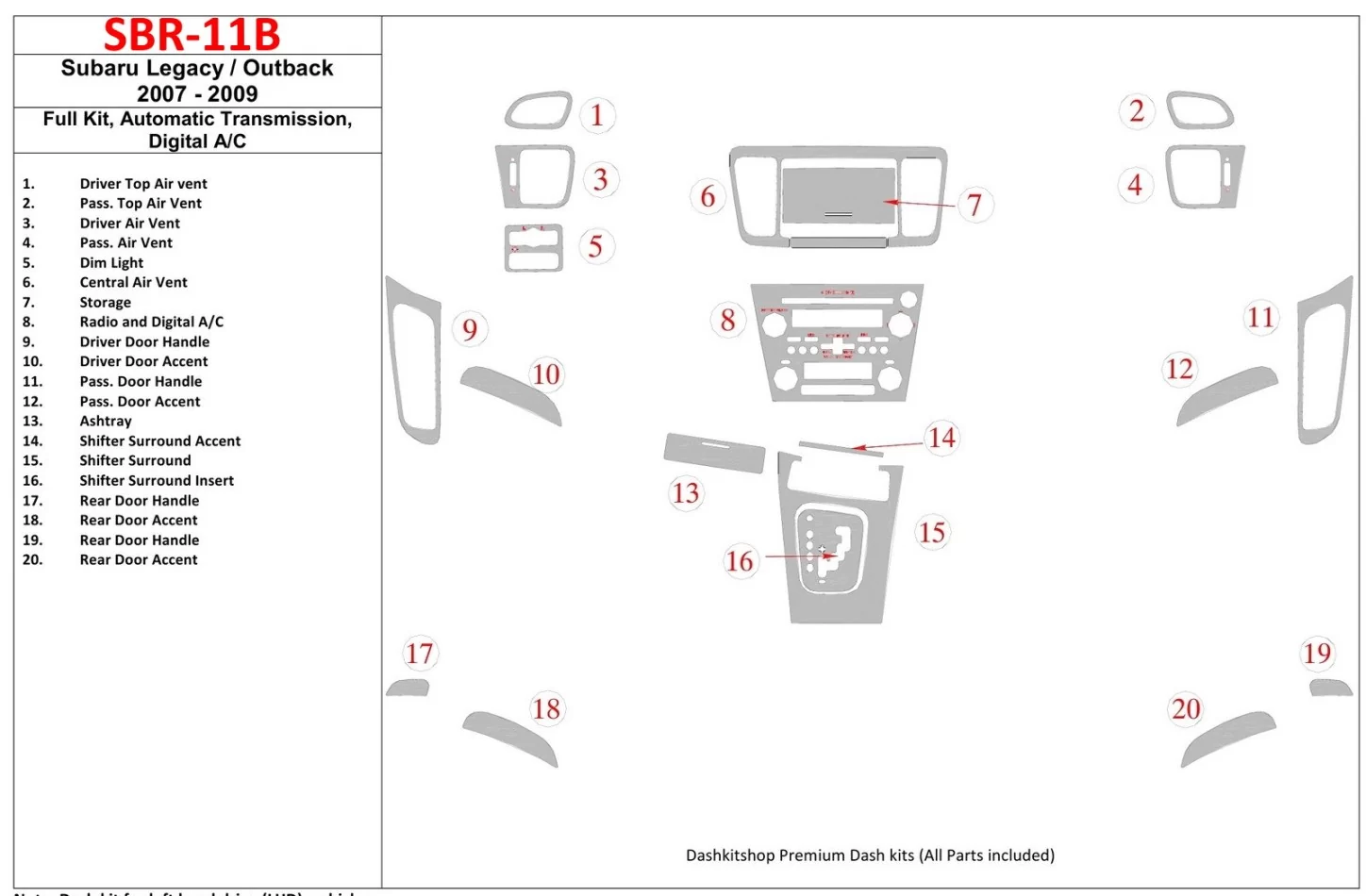 Subaru Legacy 2007-2009 Kompletná sada, Automatická prevodovka, Automatická súprava klimatizácie interiéru BD Dash Trim Kit - 1