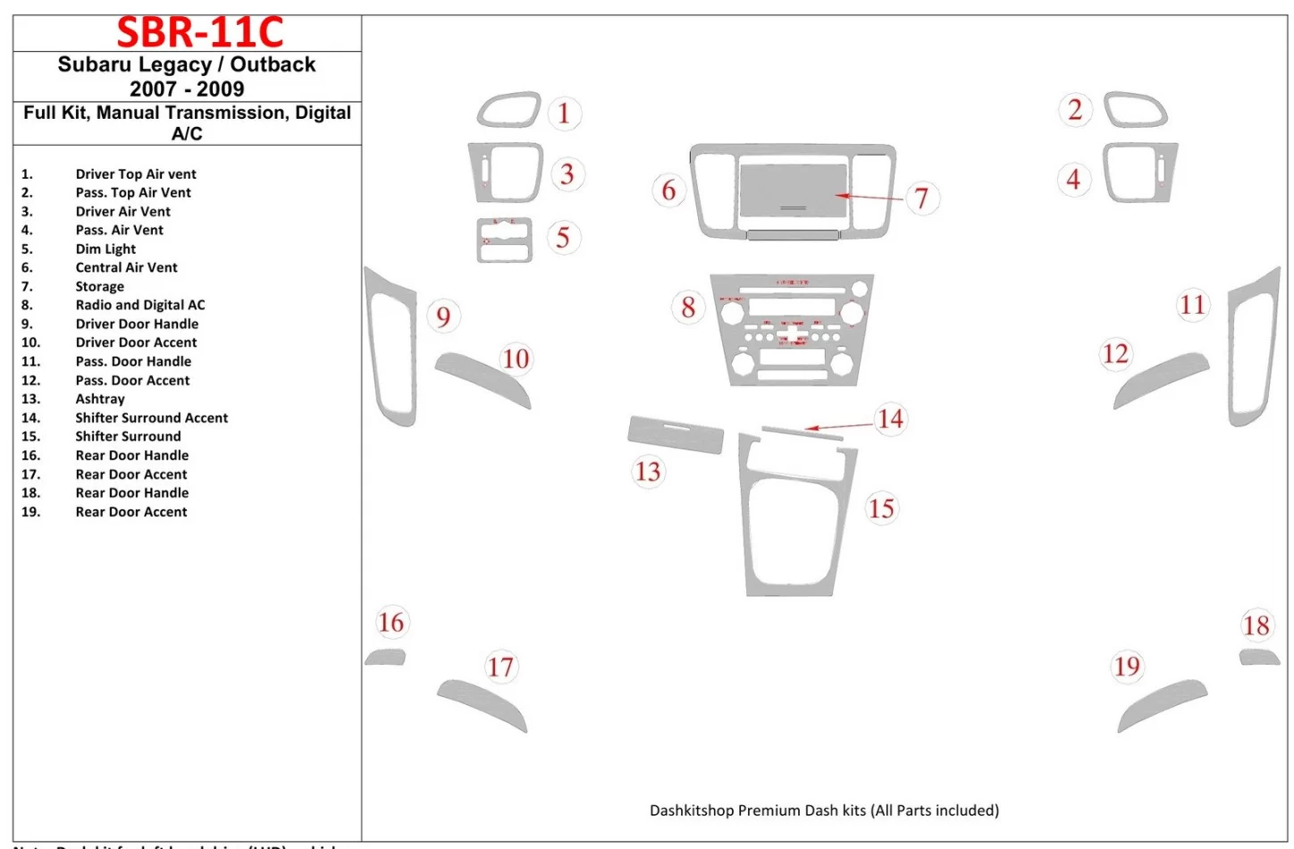 Subaru Legacy 2007-2009 kompletná sada, manuálna prevodovka, automatická súprava klimatizácie interiéru BD - 1