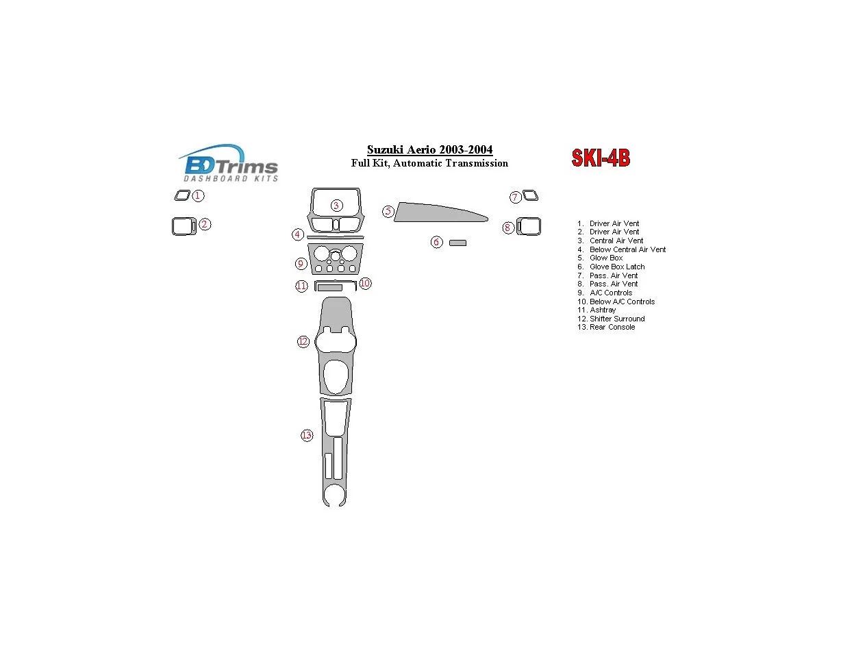 Suzuki Aero 2003-2004 Kompletná sada, interiér automatickej prevodovky BD Dash Trim Kit - 1