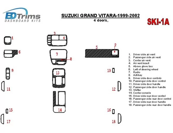 Suzuki Grand Vitara 1999-2002 Suzuki Gr? Vitara/XL7, 1999-UP, automatická prevodovka, kompletná sada, 4-dverový interiér BD Dash