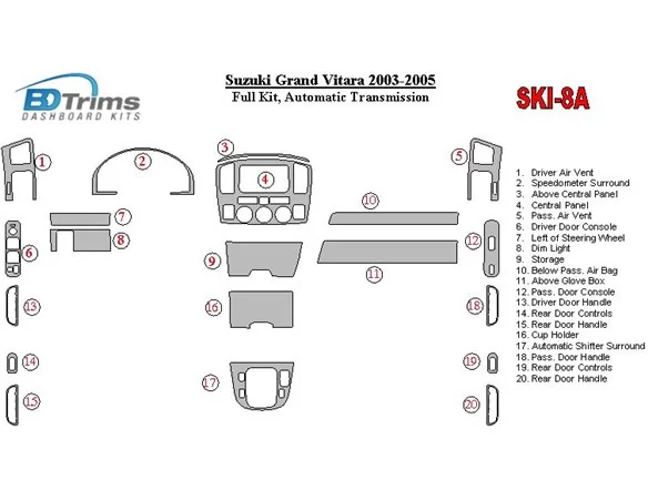 Suzuki Grand Vitara 2003-2005 Kompletná sada, Automatická misia Interiér BD Dash Trim Kit - 1