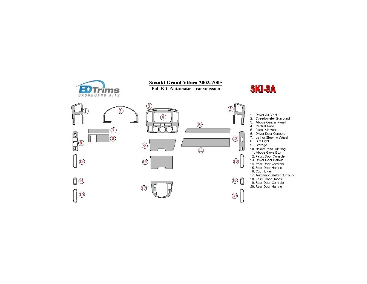 Suzuki Grand Vitara 2003-2005 Kompletná sada, Automatická misia Interiér BD Dash Trim Kit - 1