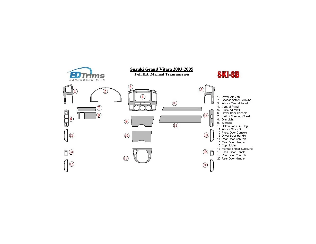 Suzuki Grand Vitara 2003-2005 Kompletná sada, interiér manuálnej prevodovky BD Súprava obloženia palubnej dosky - 1
