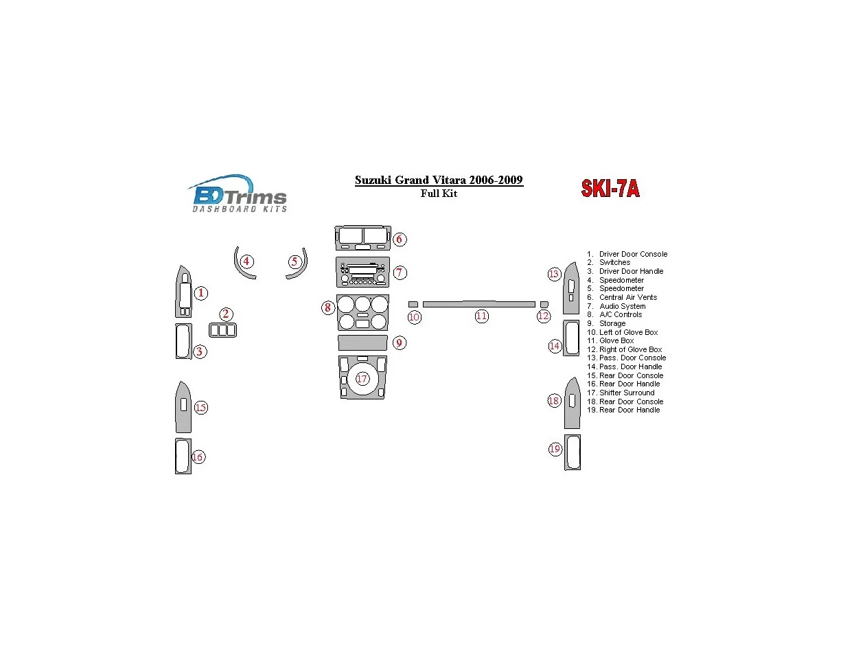 Suzuki Grand Vitara 2006-2009 Kompletná súprava interiéru BD Dash Trim Kit - 1