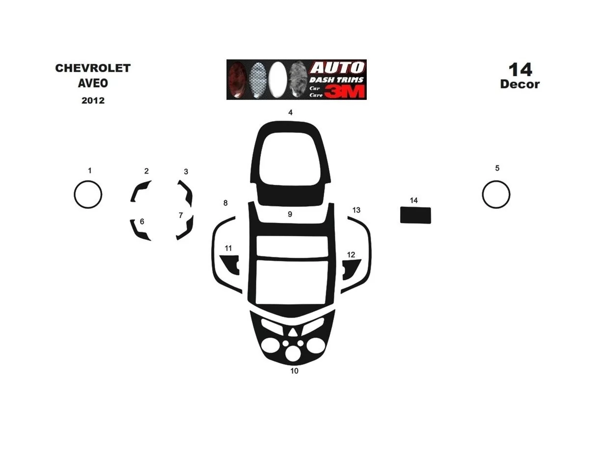 Chevrolet Aveo 2012 3D súprava obloženia palubnej dosky interiéru 14-dielna súprava obloženia palubnej dosky - 1