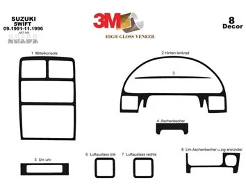Suzuki Swift 09.91-11.96 3D súprava obloženia palubnej dosky interiéru 8-dielna súprava obloženia palubnej dosky
