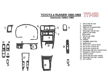 Toyota 4 Runner 1996-1998 Automatická prevodovka, 2WD, 21 súprava dielov Interiér BD Dash Trim Kit - 1