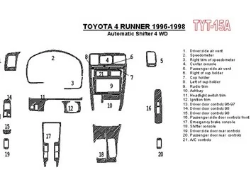 Toyota 4 Runner 1996-1998 Automatická prevodovka, 4WD, 21 súprava dielov Interiér BD Dash Trim Kit - 1