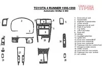 Toyota 4 Runner 1996-1998 Automatická prevodovka, 4WD, 21 súprava dielov Interiér BD Dash Trim Kit - 1 Toyota 4 Runner 1996-1998 Automatická prevodovka, 4WD, 21 súprava dielov Interiér BD Dash Trim Kit - 1