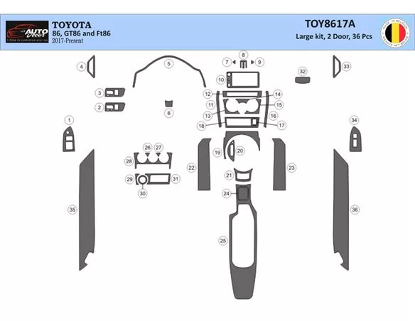 Toyota 86 2017-2021 3D súprava obloženia palubnej dosky interiéru 36-dielna súprava obloženia palubnej dosky - 1