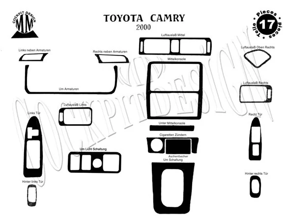 Toyota Camry 01.00-12.02 Súprava obloženia palubnej dosky 3D interiéru 17 dielov - 1