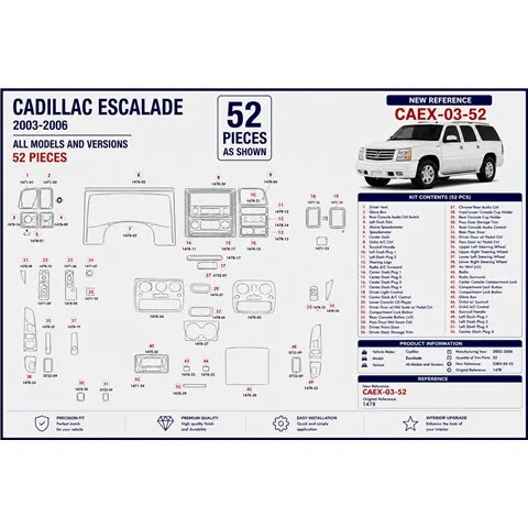 Cadillac Escalade 2003-2006 3D dekor palubnej dosky, 52 dielov 2