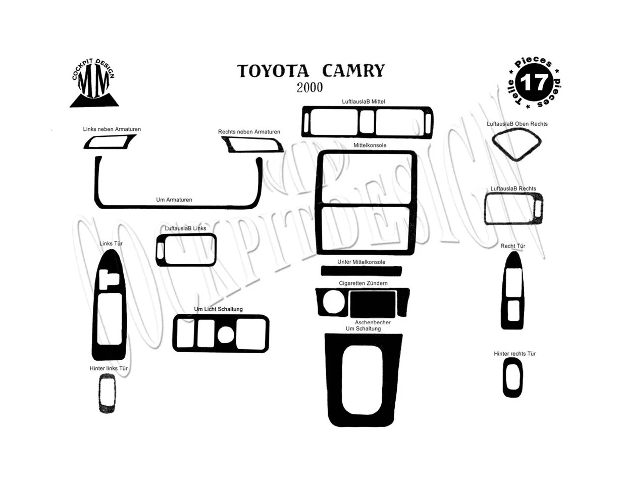 Toyota Camry 01.03-12.06 Súprava obloženia palubnej dosky 3D interiéru Dekorácia palubnej dosky 18 dielov - 1