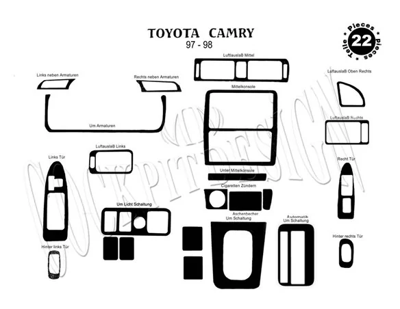 Toyota Camry 12,97-12,99 3D súprava obloženia palubnej dosky interiéru 24-dielna súprava obloženia palubnej dosky - 1