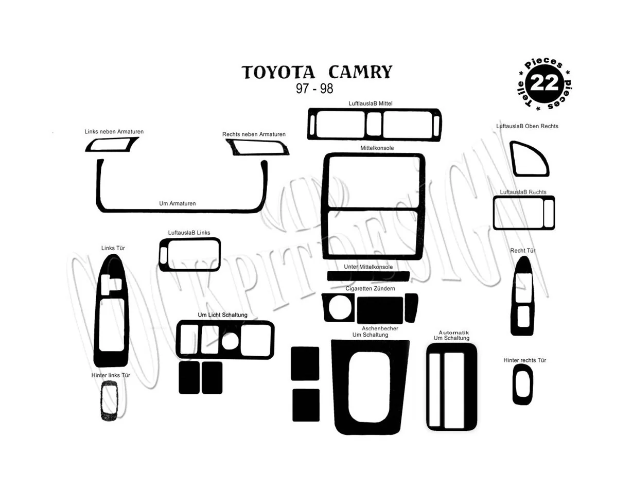 Toyota Camry 12,97-12,99 3D súprava obloženia palubnej dosky interiéru 24-dielna súprava obloženia palubnej dosky - 1
