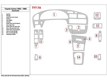 Toyota Camry 1992-1996 automatická prevodovka, sada 14 dielov Interiér BD Dash Trim Kit - 1
