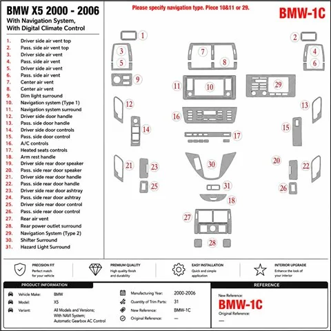 BMW X5 2000-2006 s navigáciou system 3D dekor palubnej dosky