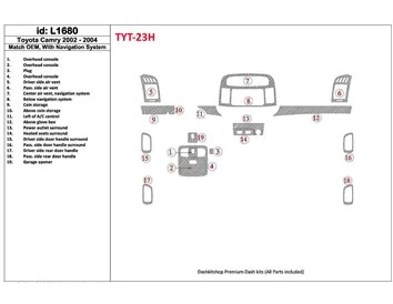 Toyota Camry 2002-2004 OEM zhoda, so systémom NAVI Interiér BD Dash Trim Kit - 1