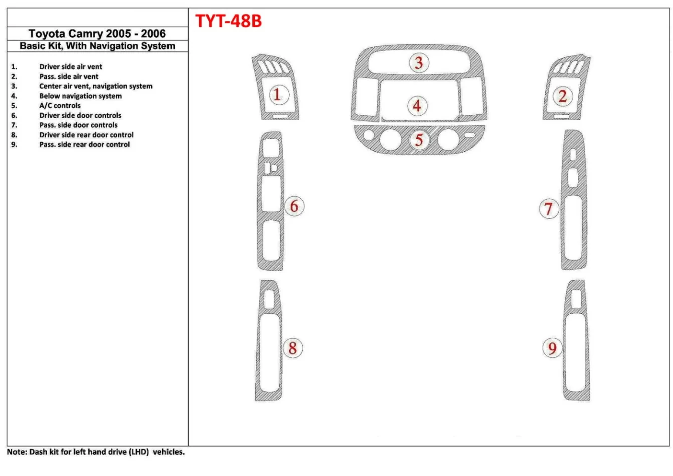 Základná súprava Toyota Camry 2005-2006, so systémom NAVI, bez súpravy OEM interiéru BD Dash Trim Kit - 1