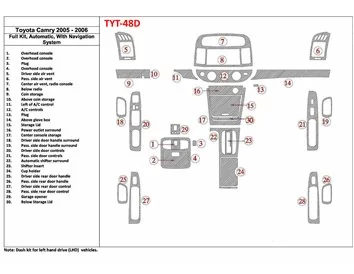 Toyota Camry 2005-2006 Kompletná sada, Automatická prevodovka, So systémom NAVI, Bez OEM Interiér BD Dash Trim Kit - 1